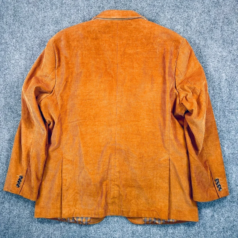 Alan Flusser 48R Burnt Orange Corduroy Blazer Jacket Sport Coat Plaid Lining